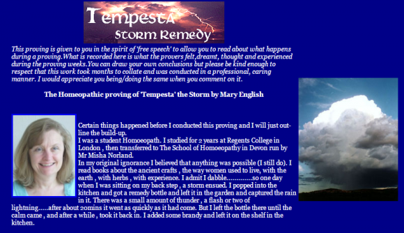 The Homeopathic proving of  Tempesta  the Storm by Mary English DSH