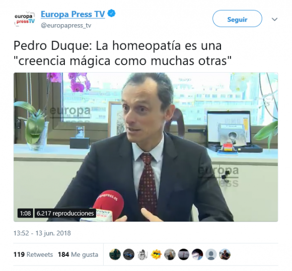 Pedro Duque critica nuevamente la homeopatía en una entrevista